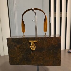 Vintage 1950s Mika Brown Box Purse with Gold Clasp